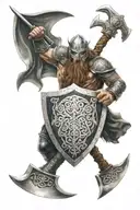 Celtic warrior weilding hammer and sheild tattoo design idea