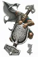 Celtic warrior weilding hammer and sheild tattoo design idea