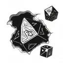 Single Dungeons and Dragons Dice rolling 20 sided dice tattoo design idea