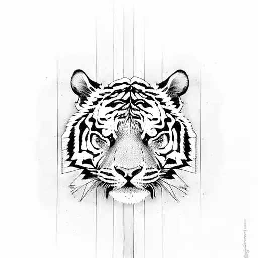 a Tiger Body and head with Wood like stripes tattoo design idea