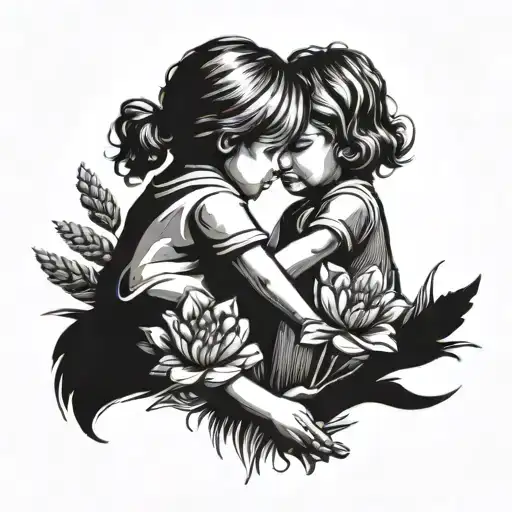 lavender flower 3 children holding hands tattoo design idea