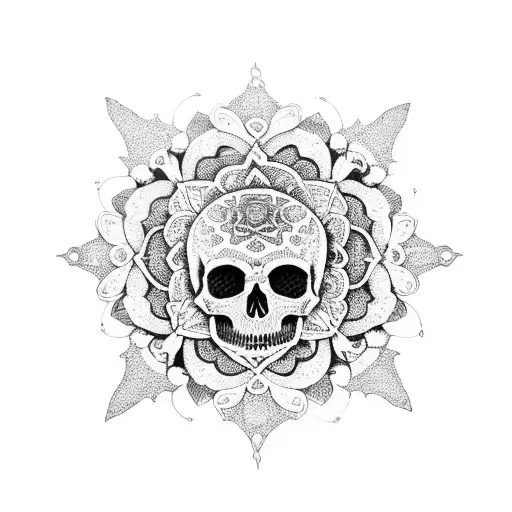 mandala with skulls and roses tattoo design idea