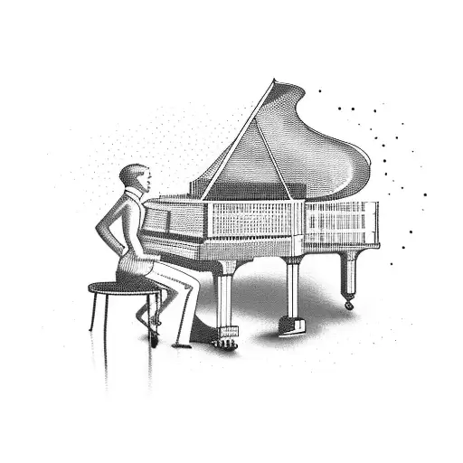 A grand piano merging with a stock market graph, symbolizing the harmony between music and finance tattoo design idea