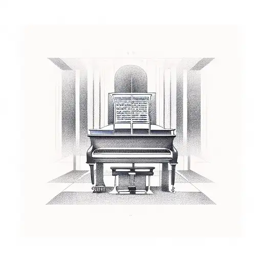 A grand piano merging with a stock market graph, symbolizing the harmony between music and finance tattoo design idea