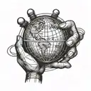 Globe being held by 2 hands and lines running through the globe for North, East, South, and West.  tattoo design idea