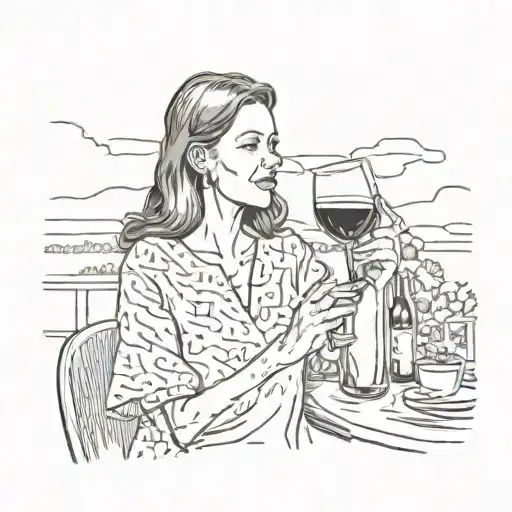 a woman holding a glass of wine tattoo design idea