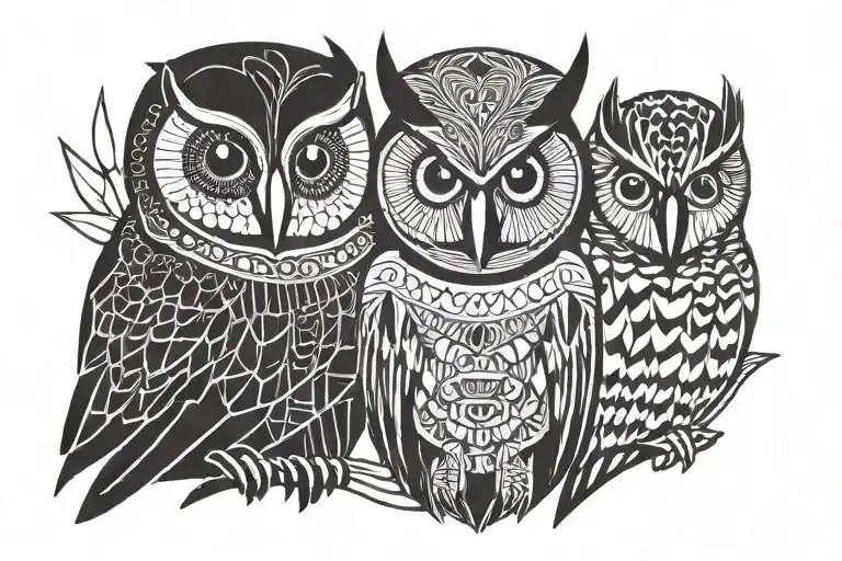 haida Woodpecker and owl tattoo design idea
