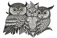 haida Woodpecker and owl tattoo design idea