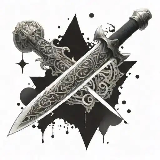 Great Sword imbued with Destiny 2 symbols on the blade   tattoo design idea