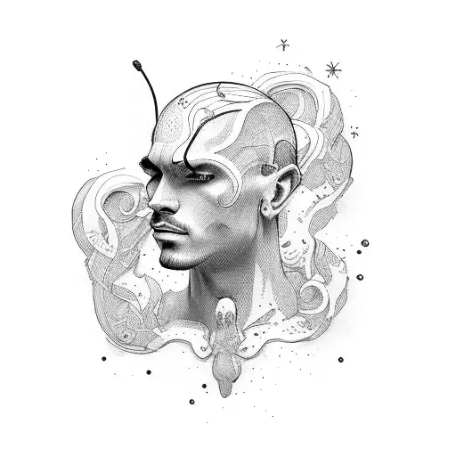 Dotwork "Nude Pin Up Man" Tattoo Idea BlackInk AI