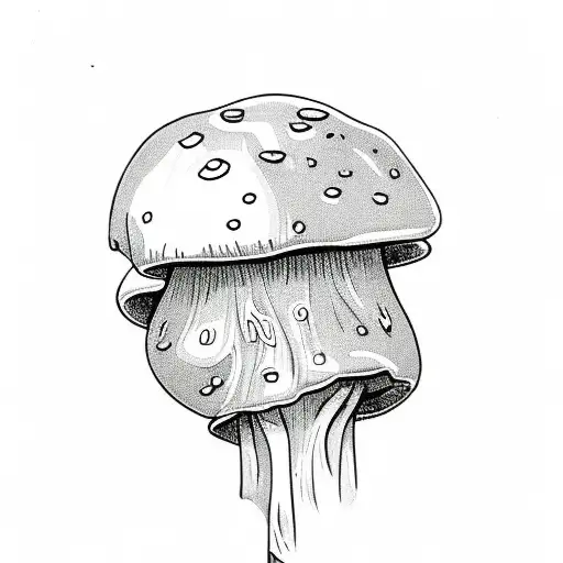 mushroom wit an m under it in cursive on middle finger tattoo design idea