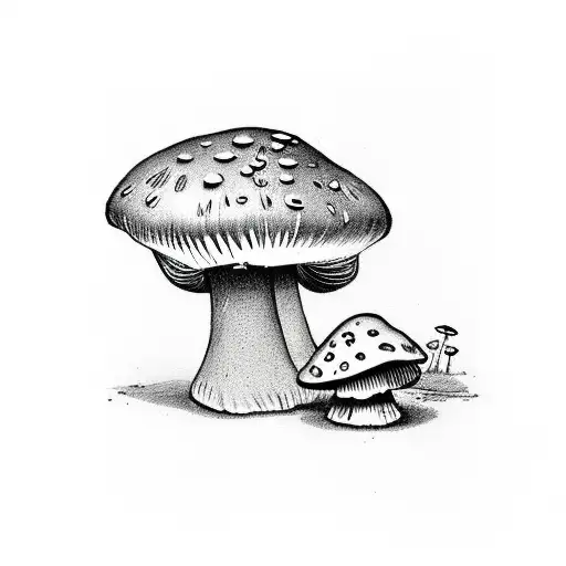 mushroom wutht the letter "m" under it in cursive tattoo design idea