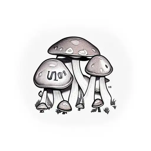 mushroom wutht the letter "m" under it in cursive tattoo design idea