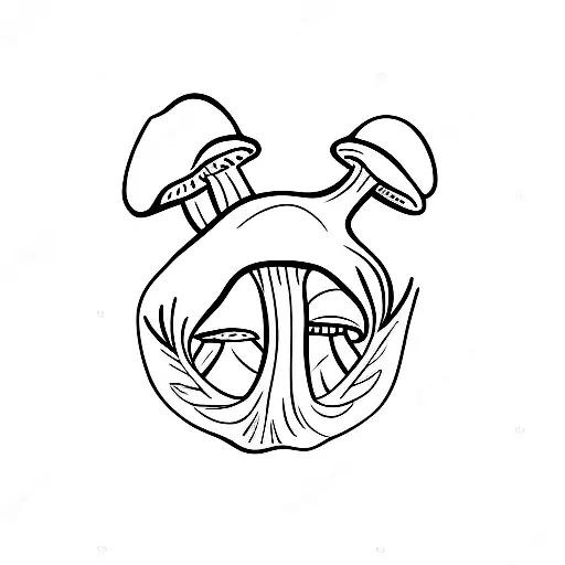 mushroom wutht the letter "m" under it in cursive tattoo design idea
