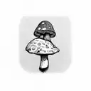 mushroom wit an m under it in cursive on middle finger tattoo design idea