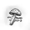 mushroom wit an m under it in cursive on middle finger tattoo design idea