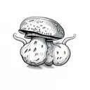 mushroom wit an m under it in cursive on middle finger tattoo design idea