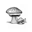 mushroom wutht the letter "m" under it in cursive tattoo design idea