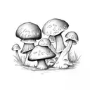 mushroom wutht the letter "m" under it in cursive tattoo design idea