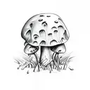 mushroom wutht the letter "m" under it in cursive tattoo design idea