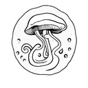 mushroom wutht the letter "m" under it in cursive tattoo design idea