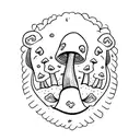 mushroom wutht the letter "m" under it in cursive tattoo design idea