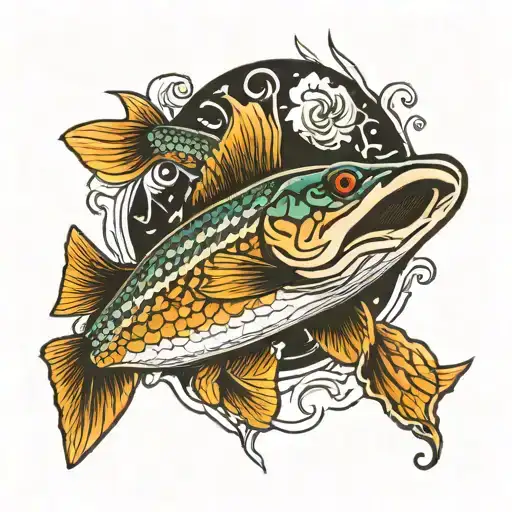 northern pike fish jumping tattoo design idea