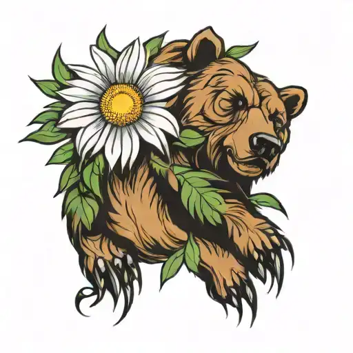 bear paw with a daisy flower tattoo design idea