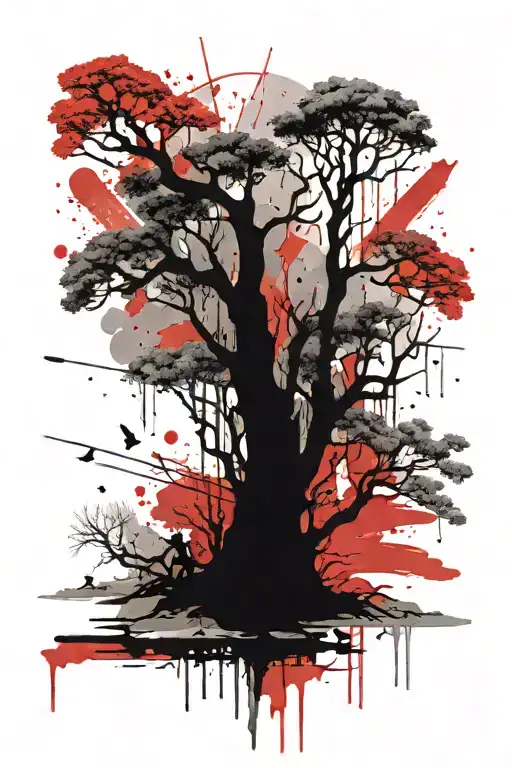 forest blending into desert landscape with space up above tattoo design idea