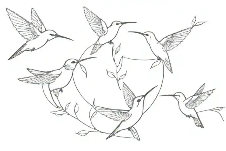 hummingbirds and songbird lines tattoo design idea