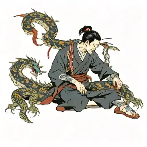 Michael  sword and rosary wrapped evenly with dragon aspects   tattoo design idea