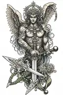 Michael archangel sword and beads intertwined tattoo design idea