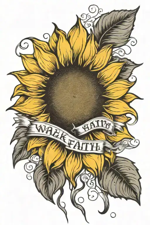 sunflower with words walk by faith combined together tattoo design idea