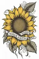 sunflower with words walk by faith combined together tattoo design idea