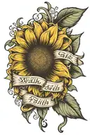 sunflower with words walk by faith combined together tattoo design idea