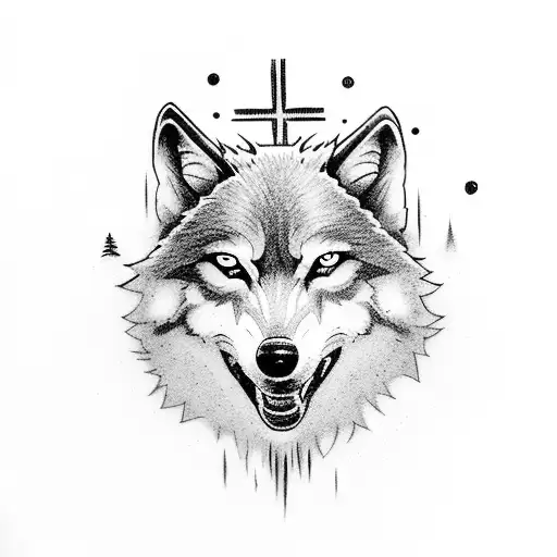 wolves football logo with a cross and firefly from the last of us logo forearm design tattoo design idea