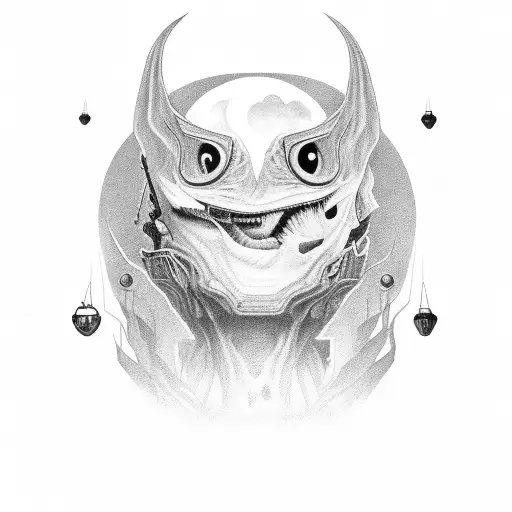 A black and grey portrait of YAREN with a UFO hovering behind tattoo design idea