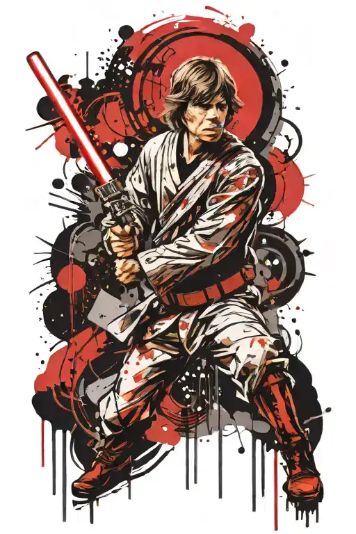 Luke Skywalker with lighsaber tattoo design idea