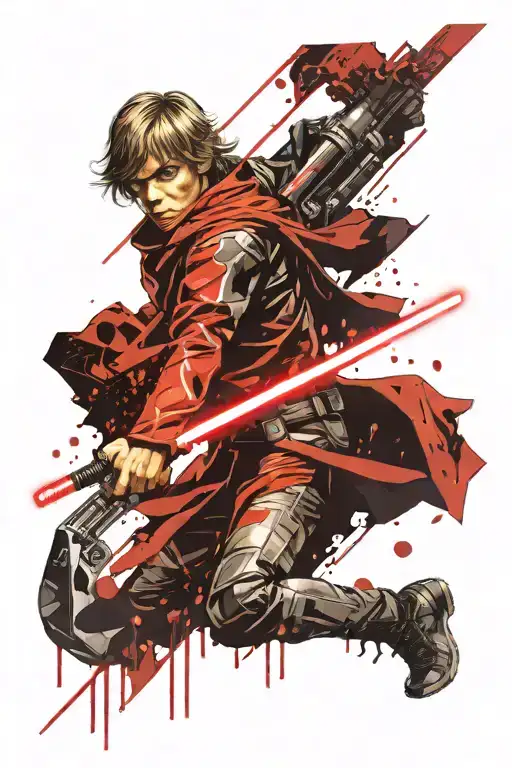 Luke Skywalker wielding a lightsaber tattoo design idea