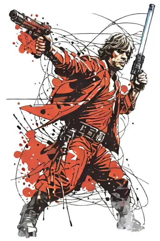 Luke Skywalker wielding a lightsaber crossed tattoo design idea