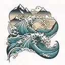 ocean waves and mountains  tattoo design idea