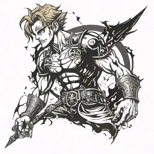 Sketch of an anime-style tattoo of an anime-style tattoo of Escanor from the anime of 7 deadly sins, Gio Tomioka of the  tattoo design idea