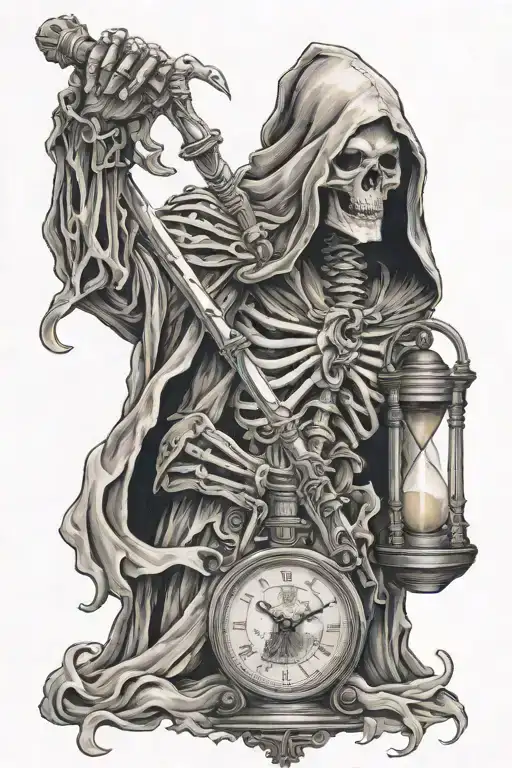 Reaper with hourglass horror tattoo design idea