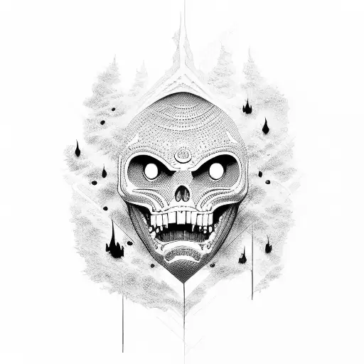 a alive house with a scary face  tattoo design idea