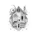 a scary alive house  tattoo design idea