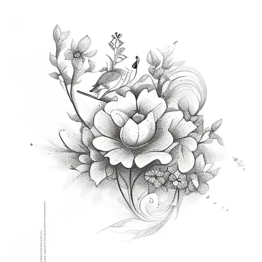 Hungarian Folk Art Flowers with Bird tattoo design idea