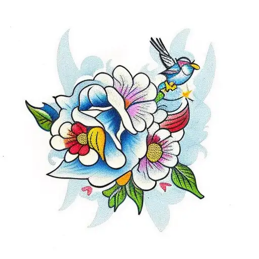 Hungarian Folk Art Flowers with Bird tattoo design idea
