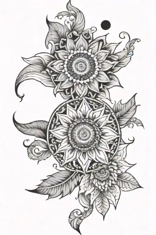 mandala moon sun flowers tattoo design idea