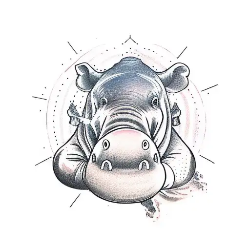 A dynamic tattoo design depicting an F1 race car speeding past a beautiful hippo, symbolizing the client's occupation as an F1 driver and their love for hippos. tattoo design idea