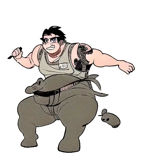 A creative tattoo combining the occupation of a hippopotamus trainer with the love for pan sharpening tattoo design idea